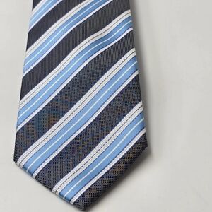 Saddlebred 100% Polyester Classic Neck Tie Blue,White,Silver Grey Black Stripes